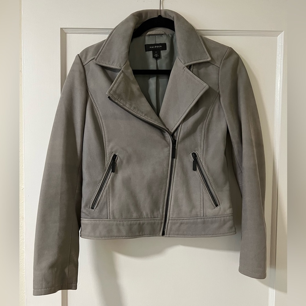 Halogen grey suede leather jacket